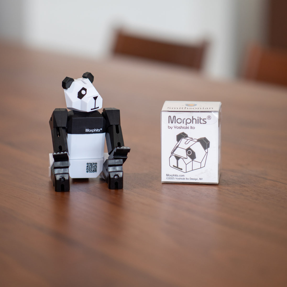 Morphits Panda Mini poseable black-and-white interactive design object.