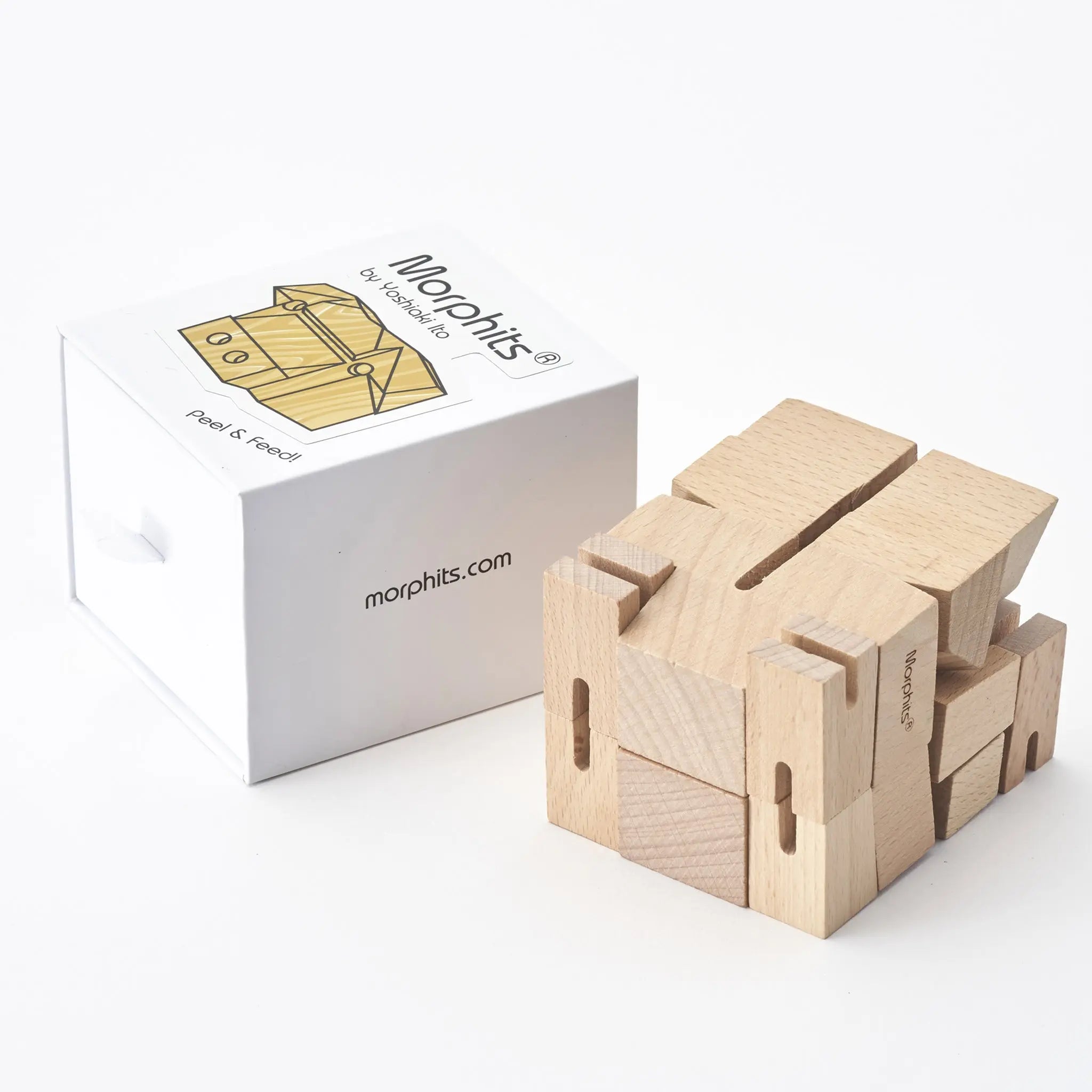 Morphits Pig Wooden Decor Cube - Creative Puzzle - Interactive Art Piece - Yoshiaki Ito Design