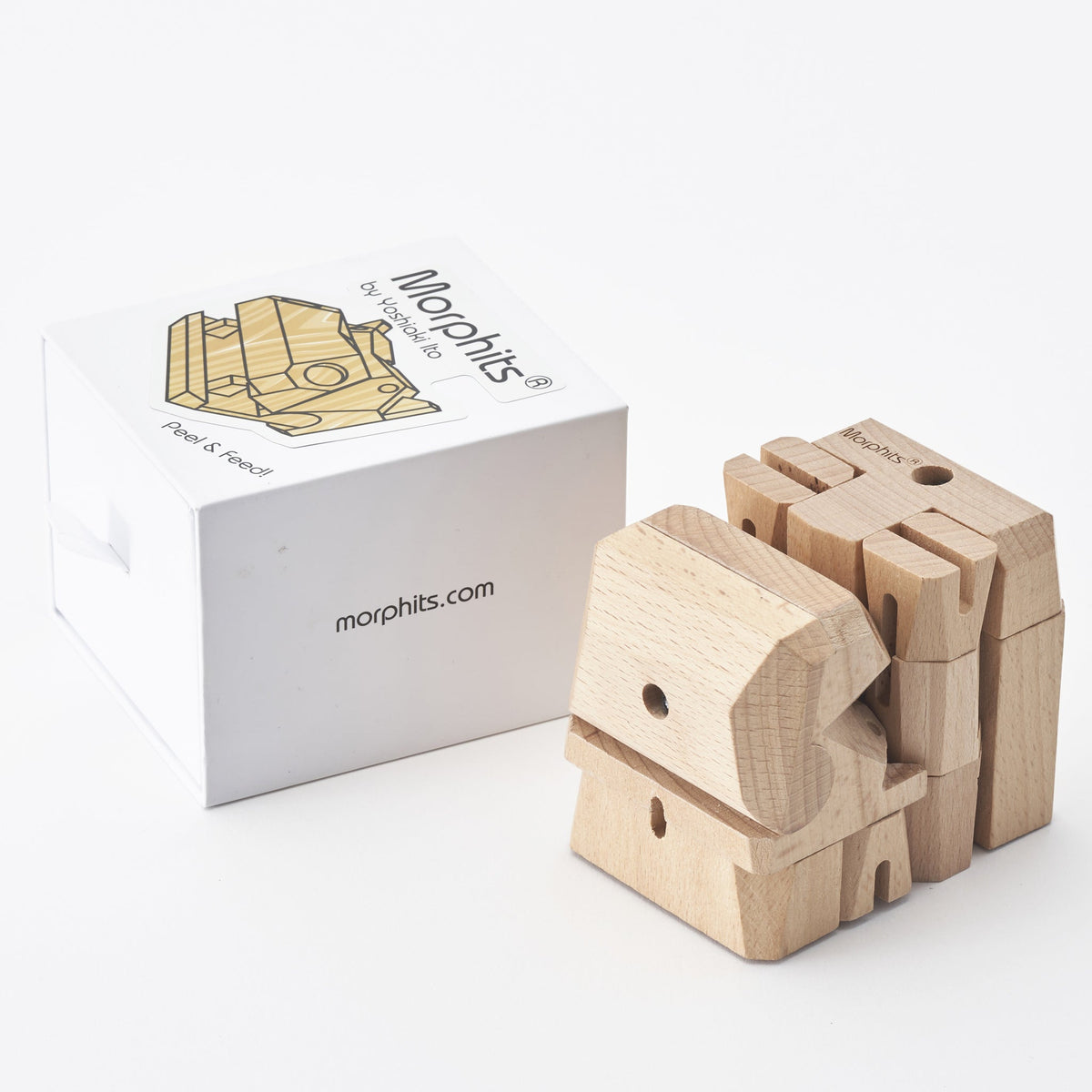 Morphits ® Hippo Wooden Toy: Explore the Wild with Poseable Wooden Playset Friends - Yoshiaki Ito Design Cuboid N1