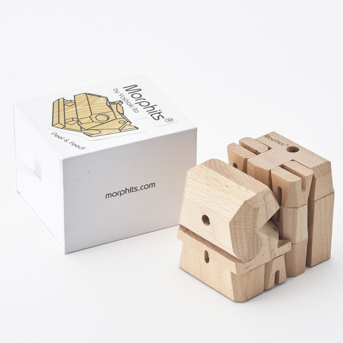 Morphits Hippo transformable wooden design object in an articulated pose.