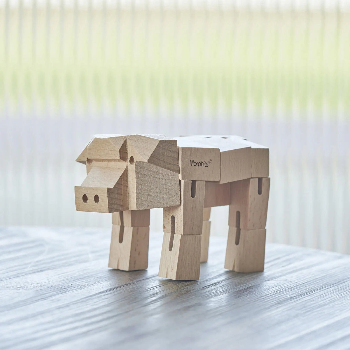 Morphits Pig Transformable Wooden Design Object - Interactive Art Piece - Yoshiaki Ito Design