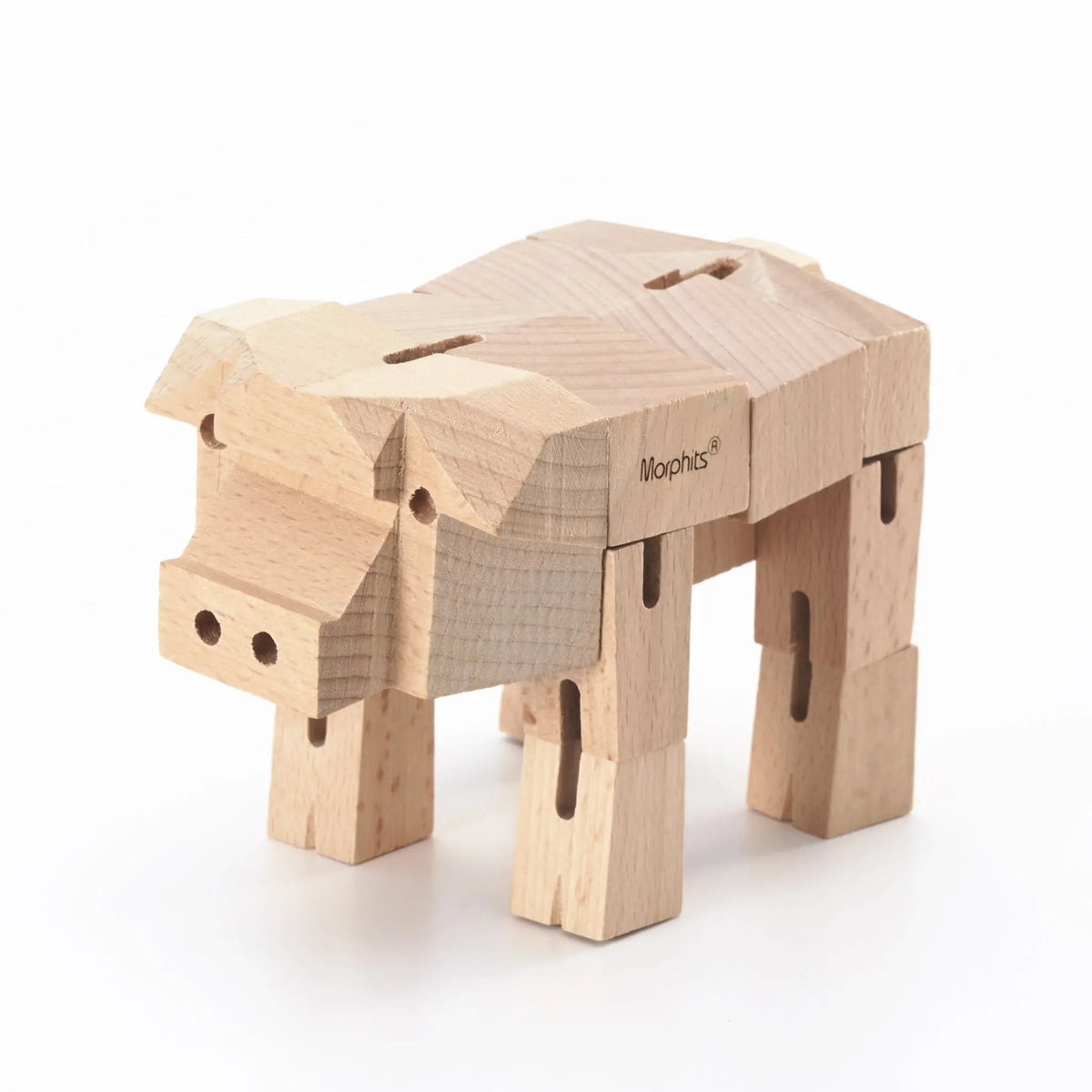 Morphits Pig Transformable Wooden Design Object - Interactive Art Piece - Yoshiaki Ito Design