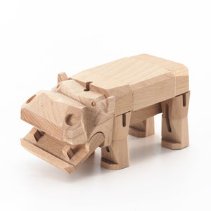 Morphits ® Hippo Wooden Toy: Explore the Wild with Poseable Wooden Playset Friends - Yoshiaki Ito Design Stand N1