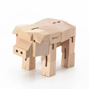 Morphits ® Pig Wooden Toy: Whimsical Wooden Playset Companions for Imaginative Minds - Yoshiaki Ito Design Stand N1
